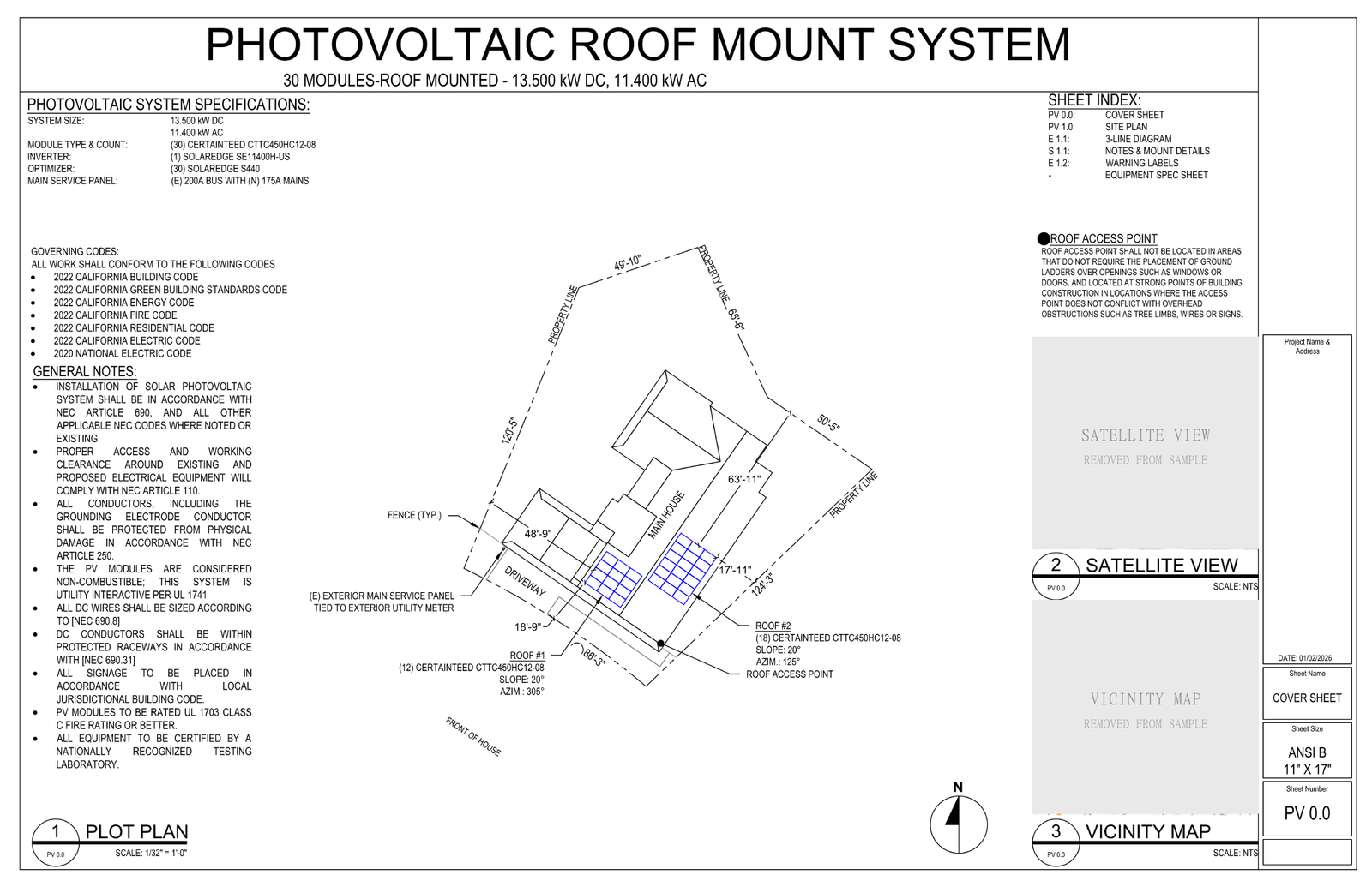PV 0.0 Cover sheet from a residential solar permit set.